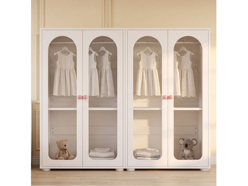  Lot de 2 armoires enfant 160x50x120 cm, portes arrondies, rangements réglables, mdf acrylique blanc  - Conforama B