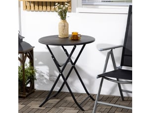Table de jardin pliante ronde ø60 cm – gris foncé – plateau hdpe aspect bois et piètement en acier