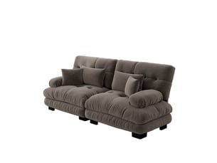 Canapé modulable 220x77x81cm 2 places, accoudoirs galbés, coussins fournis, pour le salon, revêtement chenille, marron