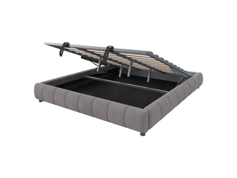  Lit coffre flottant 180x200 cm gris, sans tête de lit, bande led blanche, sommier relevable et rangement, cadre en métal  - Conforama D