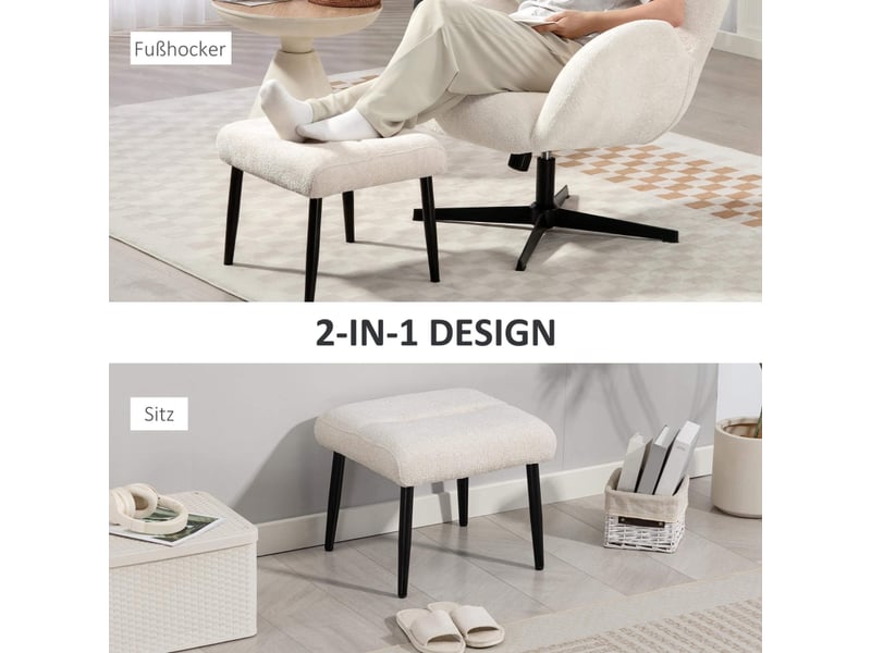  Tabouret avec coussin d'assise moelleux, pieds en acier, repose-pieds avec tissu chenille, 45 x 41 x 38 cm, blanc crème 838-598V00CW - Conforama E