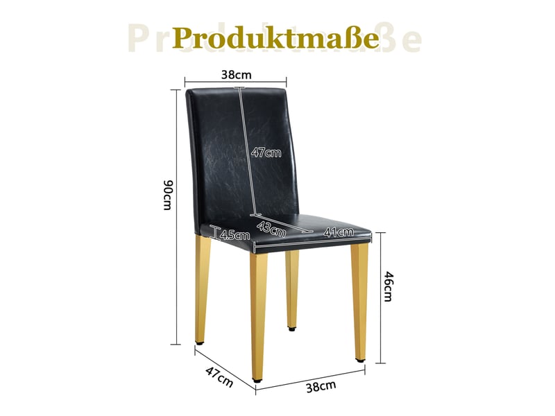  Lot de 4 chaises de salle à manger 90 cm chaise cuisine, chaise design moderne, dossier confortable, noir pu, doré métal  - Conforama C