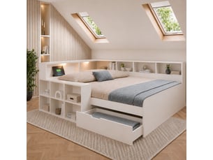Lit coffre 140x190 cm <strong>OOIILLEE</strong> <strong></strong> coloris blanc