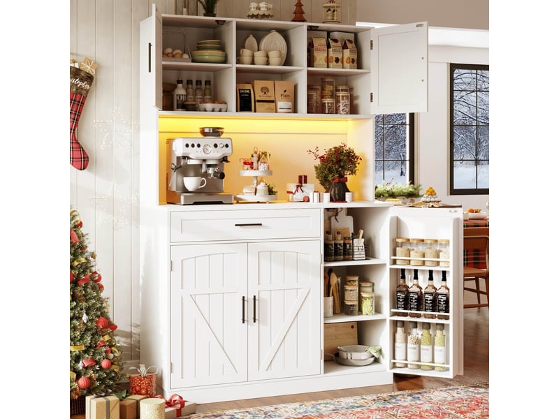  Meuble de cuisine muvano, buffet haut de cuisine blanc, led et prises, 110 × 38 × 180 cm  - Conforama B