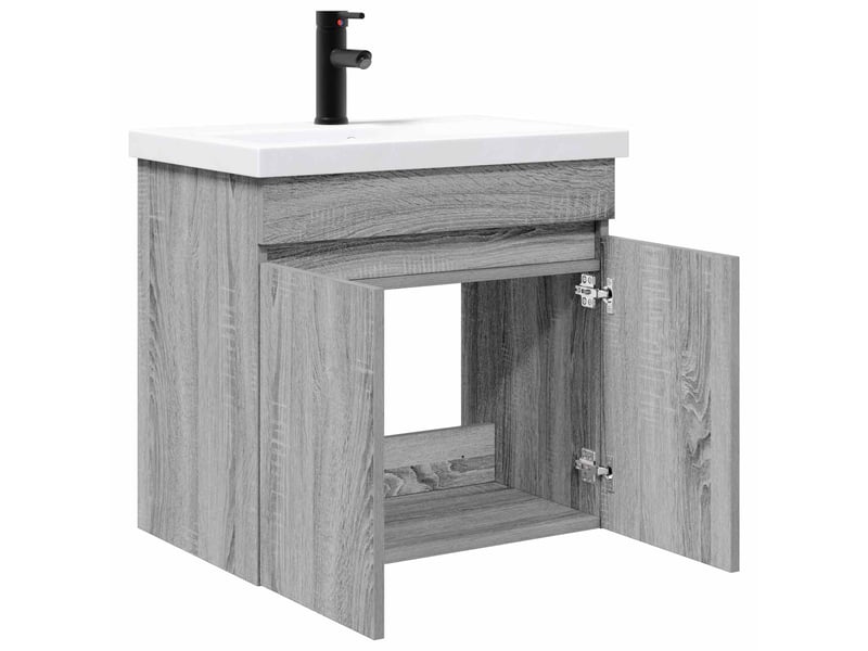 Meuble de rangement salle de bain avec robinet sonoma gris shl9704 - Conforama D