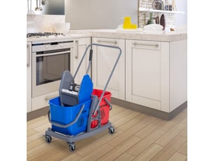 Chariot de lavage chariot de nettoyage professionnel presse à mâchoire 2 seaux 25 l 73l x 45l x 92h cm plastique gris rouge bleu