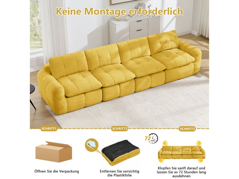  Canapé modulaire 3 places sans cadre avec assise ergonomique - lpospi - modules modulables chenille jaune  - Conforama E