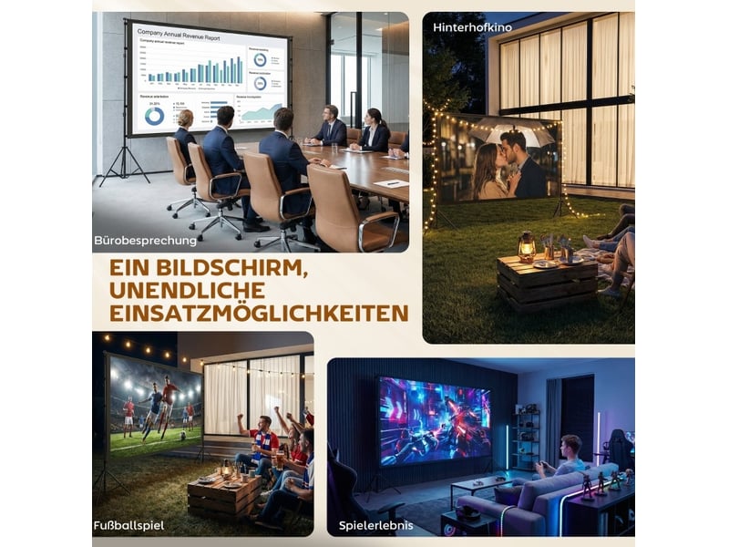  Écran de projection portable 309x62x217 cm – noir – double trépied, projection avant et arrière  - Conforama E