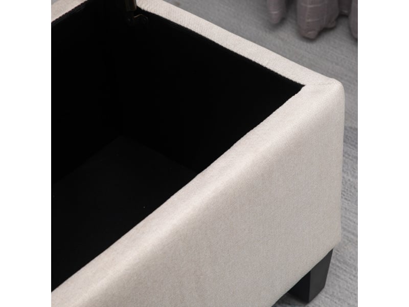  Banc coffre crème 100x40x44 cm, polyester aspect lin, bois d’hévéa, avec rangement  - Conforama E