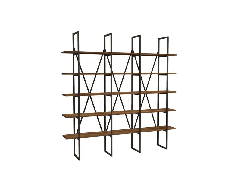  Bibliothèque style industriel 5 étagères effet bois noyer et métal noir bezy  - Conforama A