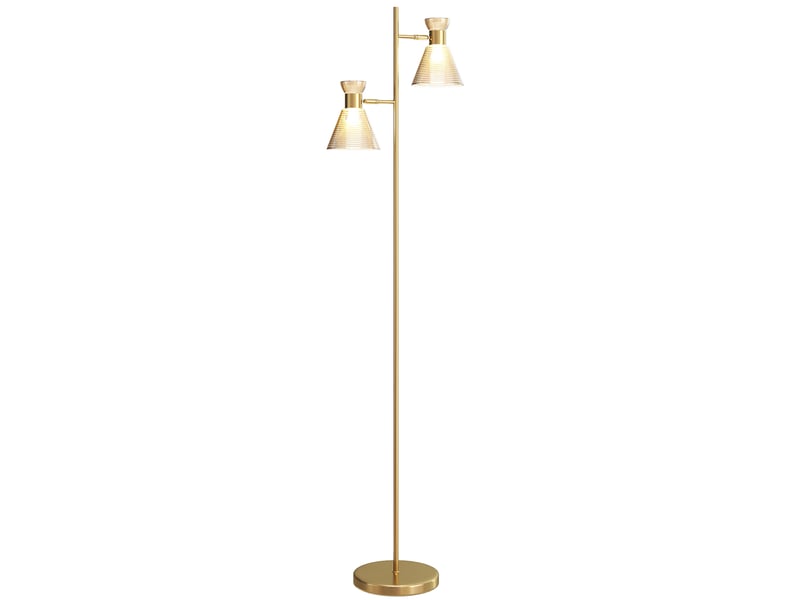  Lampadaire sur pied salon à double tête réglable, lampe sur pied, abat-jour en verre floral, 42 x 25 x 165 cm, doré  - Conforama B