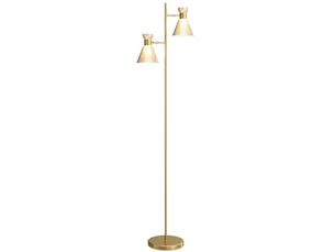 Lampadaire sur pied salon à double tête réglable, lampe sur pied, abat-jour en verre floral, 42 x 25 x 165 cm, doré