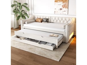 Lit gigogne 90x200 cm <strong>MERAX</strong>  <strong>lit enfant beige</strong> coloris beige
