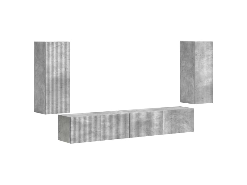  Ensemble meuble tv - banc tv - meuble de rangement 4 pcs gris béton bois d'ingénierie  - Conforama A