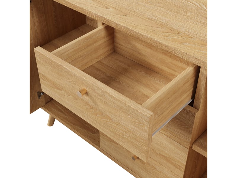  Buffet chêne clair 140 × 40 × 86 cm, 4 tiroirs et 2 portes effet rotin IKSETERA TRADING LTD - Conforama R