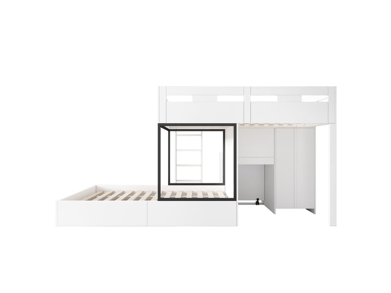  Lit superposé enfant avec bureau escamotable et armoire 90x200 cm blanc  - Conforama A
