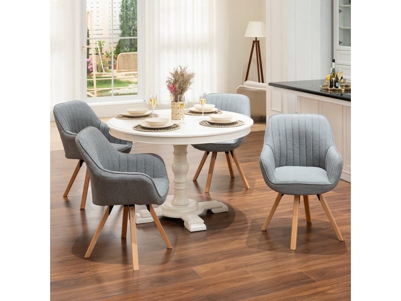 Lot de 4 chaise salle à manger scandinave fauteuil coiffeuse siège pivotant avec accoudoirs rembourré en tissu pieds en bois massif, gris - Conforama B