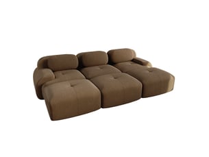 Canapé d'angle modulable 3 places avec 3 poufs en velours côtelé marron, sans cadre, 298 × 178 cm pour salon