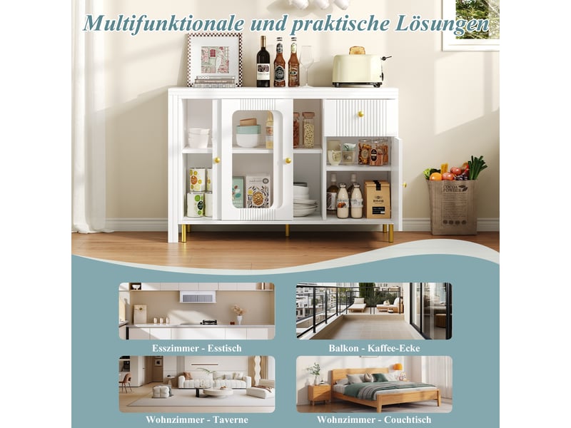  Buffet rangement 116x40x78.5 cm avec extension 122x80 cm, portes coulissantes et tiroirs, meuble cuisine moderne  - Conforama B