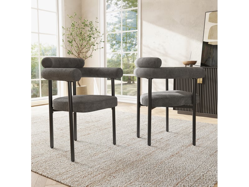  Lot de 2 chaises de salle à manger en tissu effet daim gris foncé  - Conforama B