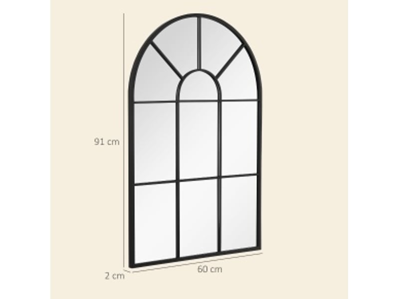  Miroir mural fenêtre 60x91 cm – noir – cadre en métal arqué, crochets préinstallés pour pose murale  - Conforama C
