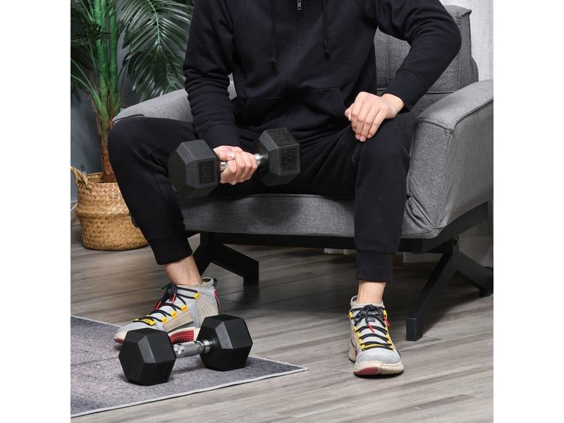 Ensemble de 2 haltères de 10 kg avec barre de connexion en métal, tête hexagonale pour l'entraînement à domicile, noir et argent - Conforama D
