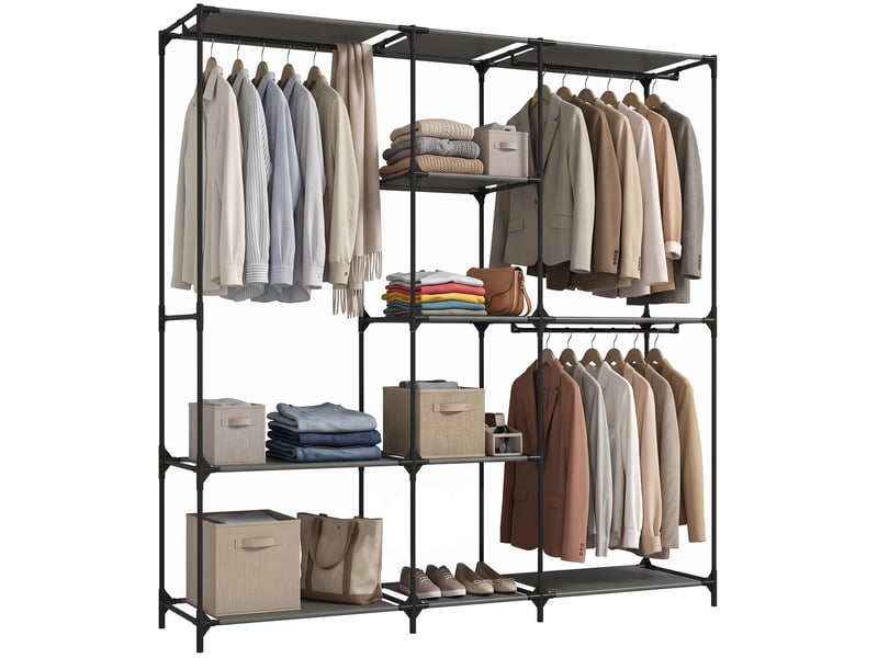  Armoire ouverte gain de place avec 3 tringles, 5 étagères, structure en acier, 182 x 43 x 182 cm, noire  - Conforama B