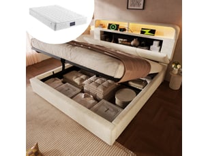 Lit coffre 140x200 cm <strong></strong> <strong></strong> coloris beige