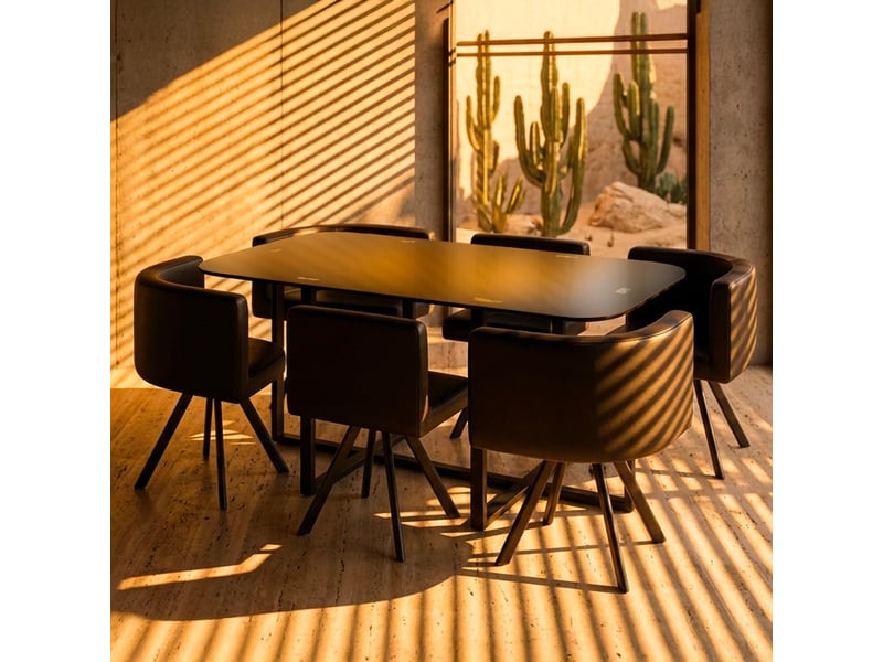  Table 90x150cm avec 6 sièges gain de place mosaic xl verre noir mat et métal noir Mosaic - Conforama D