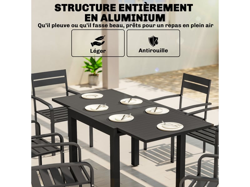  Table de jardin extensible 4-6 personnes en aluminium noir 80-160 x 80 x 75 cm  - Conforama E