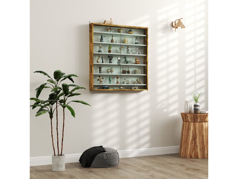 Vitrine pour collection vitrine murale 80 x 9,5 x 83 cm 6 étagères réglables en hauteur 2 portes coulissantes en verre  - Conforama C