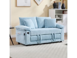 Fauteuil de salon avec coussins de tête et lombaires  - assise rembourrée, tissu chenille - bleu