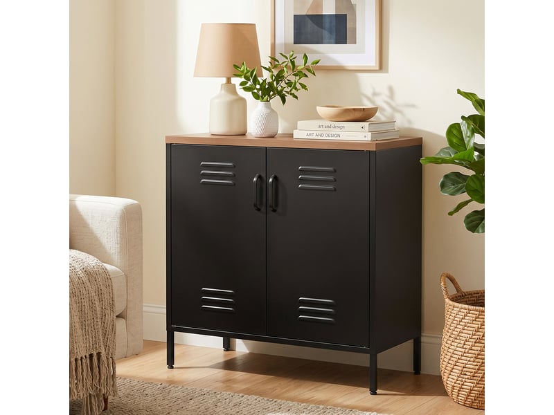  Buffet en métal, 80 x 40 x 80 cm, meuble de rangement industriel avec 2 portes et étagère réglable pour salon ou bureau, noir  - Conforama C