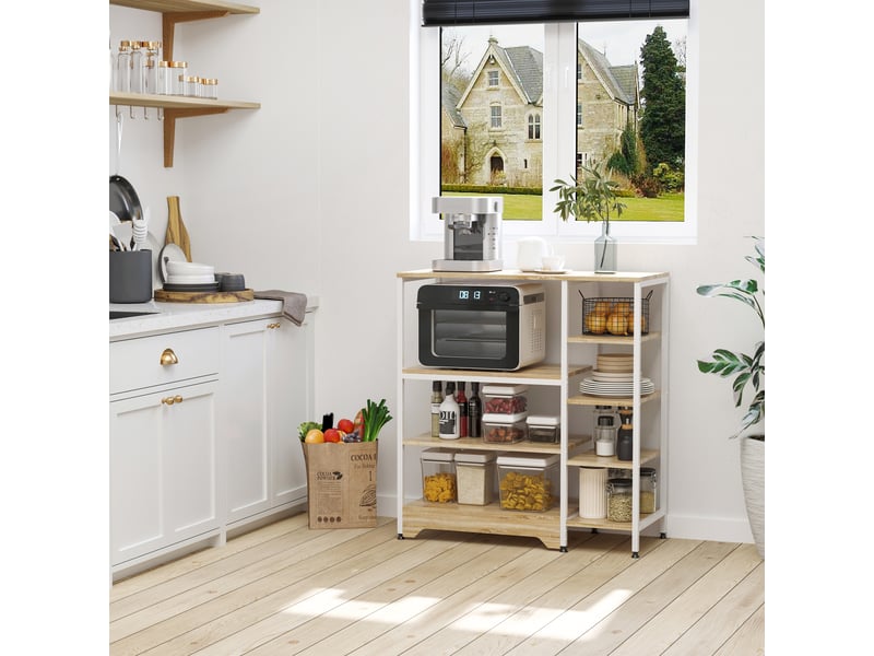  Étagère de cuisine basse de style industriel, gain de place, meuble de cuisine à 7 niveaux en métal et bois, 90 x 40 x 95 cm, blanc  - Conforama C