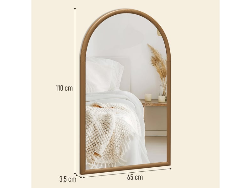  Miroir mural arche, 110 x 65 cm cadre en bois, miroir arqué pour le salon, la chambre, l'entrée, brun foncé  - Conforama C