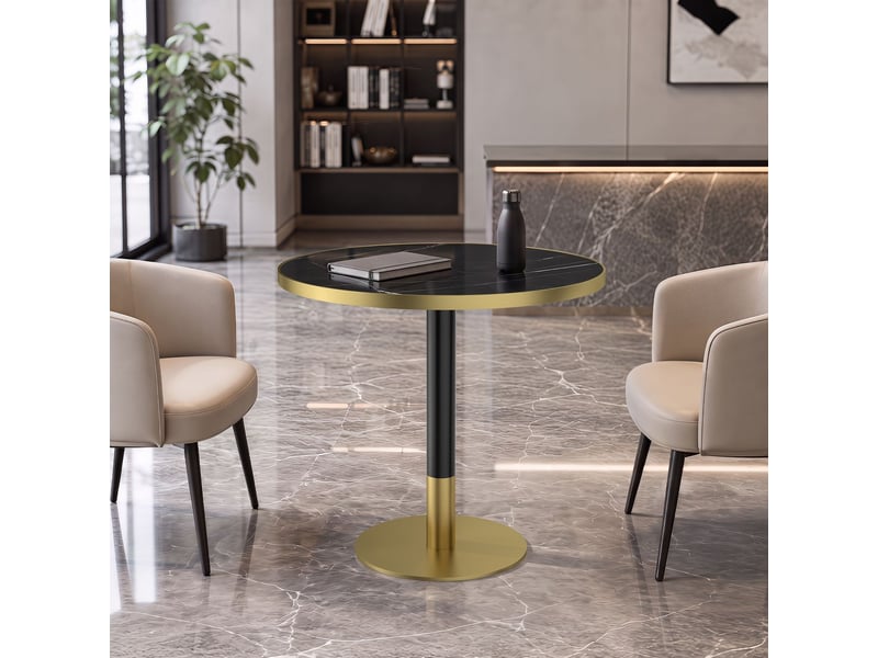  Table à manger 70 cm plateau effet marbre table de salle à manger design moderne plateau en pierre frittée résistant aux rayures et à l’abrasion surface hydrofuge pieds en acier inoxydable usage polyvalent  - Conforama B