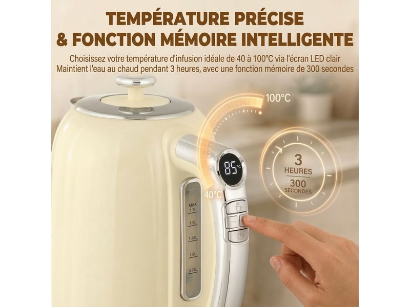  Ensemble grille-pain 2 fentes et bouilloire électrique 1,7 l, 6 niveaux de brunissage, température 40-100°c  - Conforama E