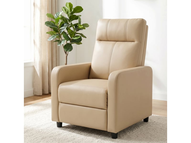  Fauteuil relax inclinable, fauteuil de relaxation en pu avec repose-pieds, beige, dossier réglable par poussée  - Conforama A