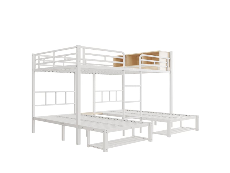 Lit superposé blanc et bois naturel avec rangement, 3 lits - Conforama W