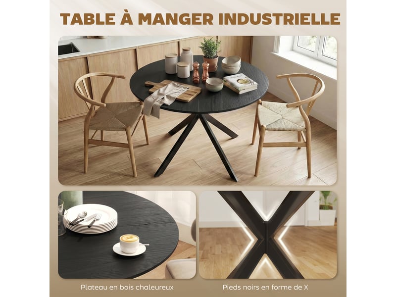  Table à manger ronde 4 personnes en acier noir ø 100 x h 75 cm  - Conforama D