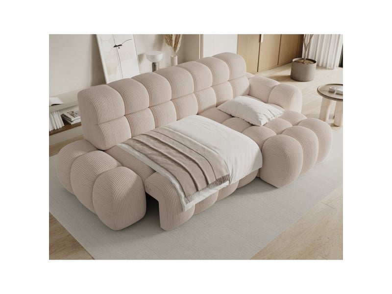 Canapé d'angle convertible bulla 3 places beige angle droit – velours côtelé avec extension d'assise électrique - Conforama E