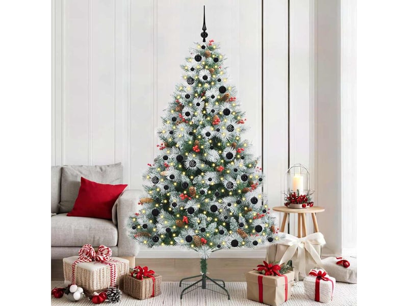  Sapin de noël artificiel, arbre de noël vert et blanc 210 cm shl5157  - Conforama B