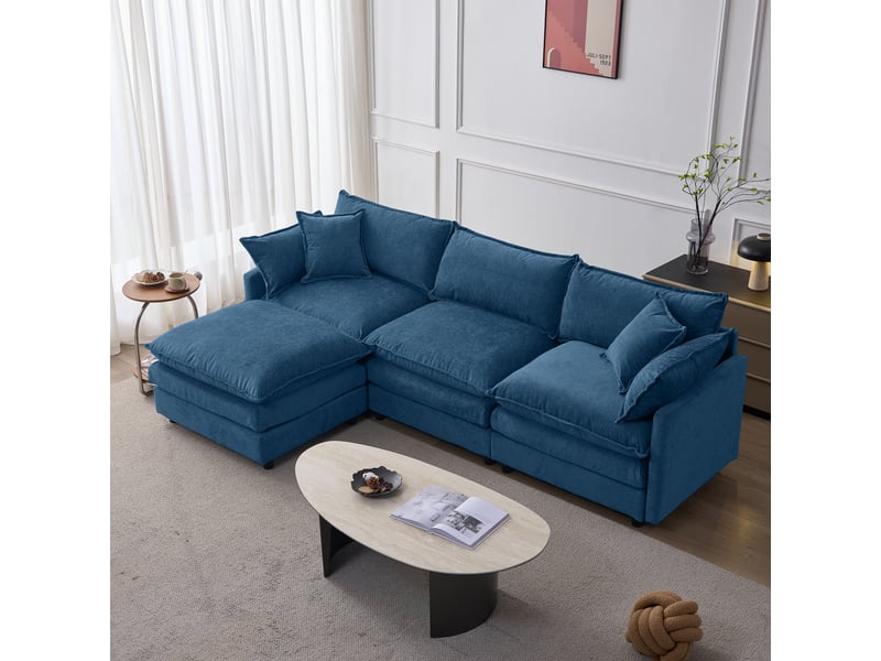 Canapé d'angle modulable 3 places avec pouf - tissu chenille respirant - 267x154x85 cm - Conforama D