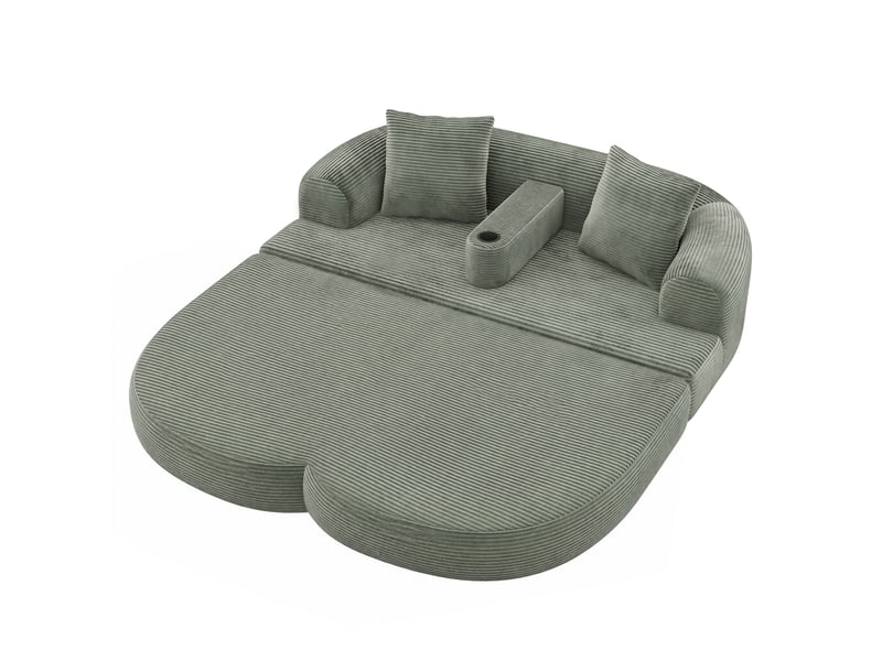 Canapé de sol pliable 2 places, 184x176x47 cm, canapé lounge 2-en-1 sans montage, accoudoir amovible avec porte-gobelet, velours côtelé vert - Conforama A