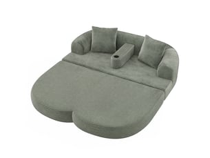 Canapé de sol pliable 2 places, 184x176x47 cm, canapé lounge 2-en-1 sans montage, accoudoir amovible avec porte-gobelet, velours côtelé vert