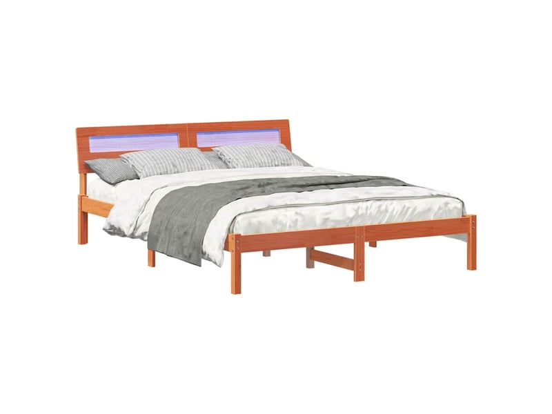  Lit double- lit adulte -  cadre de lit avec tête de lit brun  150 x 200 cm pin massif  - Conforama B
