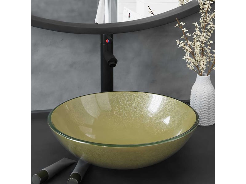  Lavabo de bain, vasque à poser avec robinet et drain à poussoir verre trempé cf65657  - Conforama B