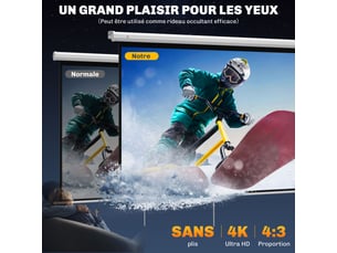 Écran de projection de 84 pouces, écran vidéoprojecteur, 4:3 4k hd, fixation mur ou plafond, blanc, 181l x 8p x 138h cm