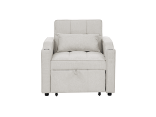 Canapé droit fixe 3 places Tissu beige avec coffre de rangement