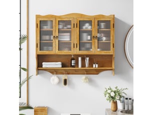 Armoire murale à 4 portes avec étagères amovibles et porte-crochets ouvert pour cuisine, salle de bain, 100 × 20 × 80 cm